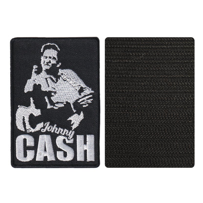 MAXIMUMPATCHES - Johnny Cash - 6,2 cm x 9 cm - Ecusson Patch Brodé Avec Scratch Cousu Au Dos + Carré Scratch A Coudre, Face Opposé 10 cm x 10 cm/Groupe Musique Métal Rock Punk Heavy Trash Blues