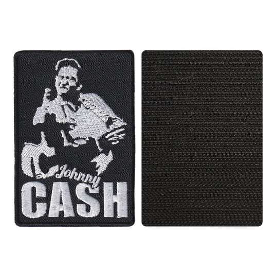 MAXIMUMPATCHES - Johnny Cash - 6,2 cm x 9 cm - Ecusson Patch Brodé Avec Scratch Cousu Au Dos + Carré Scratch A Coudre, Face Opposé 10 cm x 10 cm/Groupe Musique Métal Rock Punk Heavy Trash Blues