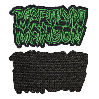 MAXIMUMPATCHES - Marilyn Manson - 10 cm x 5,5 cm - Ecusson Patch Brodé Avec Scratch Cousu Au Dos + Carré Scratch A Coudre, Face Opposé 10 cm x 10 cm/Groupe Musique Métal Rock Punk Heavy Trash Blues