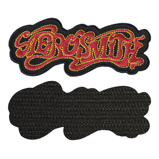 MAXIMUMPATCHES - Aérosmith - 9 cm x 3,7 cm - Ecusson Patch Brodé Avec Scratch Cousu Au Dos + Carré Scratch A Coudre, Face Opposé 10 cm x 10 cm/Groupe Musique Métal Rock Punk Heavy Trash Blues