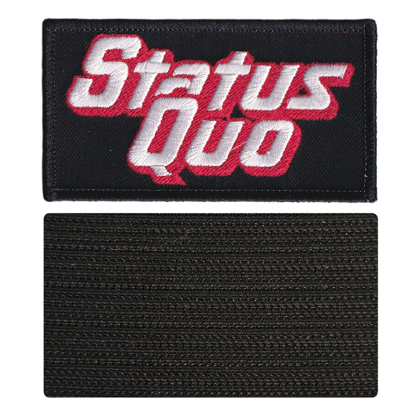 MAXIMUMPATCHES - Status Quo - 9 cm x 5 cm - Ecusson Patch Brodé Avec Scratch Cousu Au Dos + Carré Scratch A Coudre, Face Opposé 10 cm x 10 cm/Groupe Musique Métal Rock Punk Heavy Trash Blues