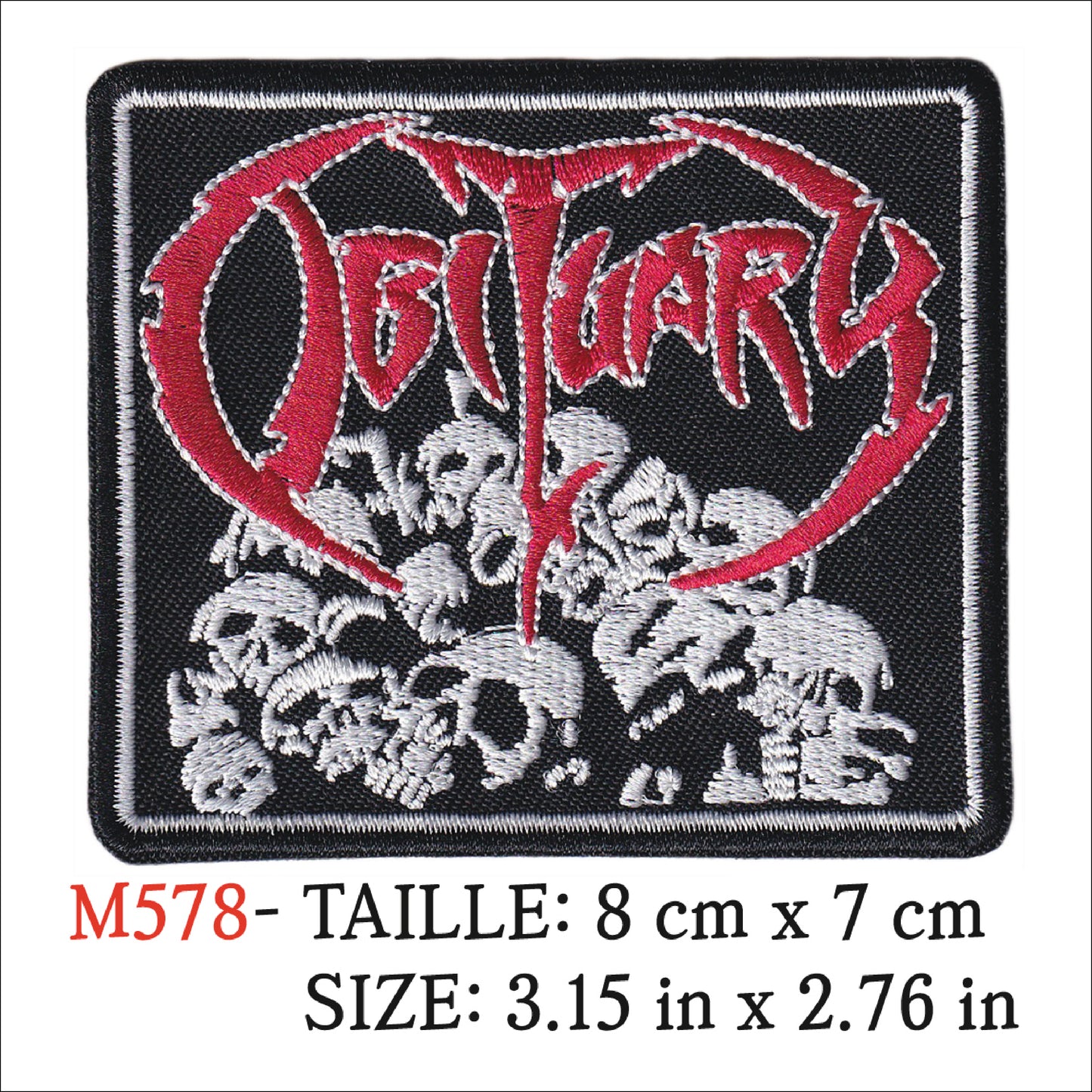 MAXIMUMPATCHES - Ecusson Patch Brodé Thermocollant - 8 cm x 7cm - Obituary Groupe Musique Rock Punk Hard Trash Métal Heavy Psychedelic