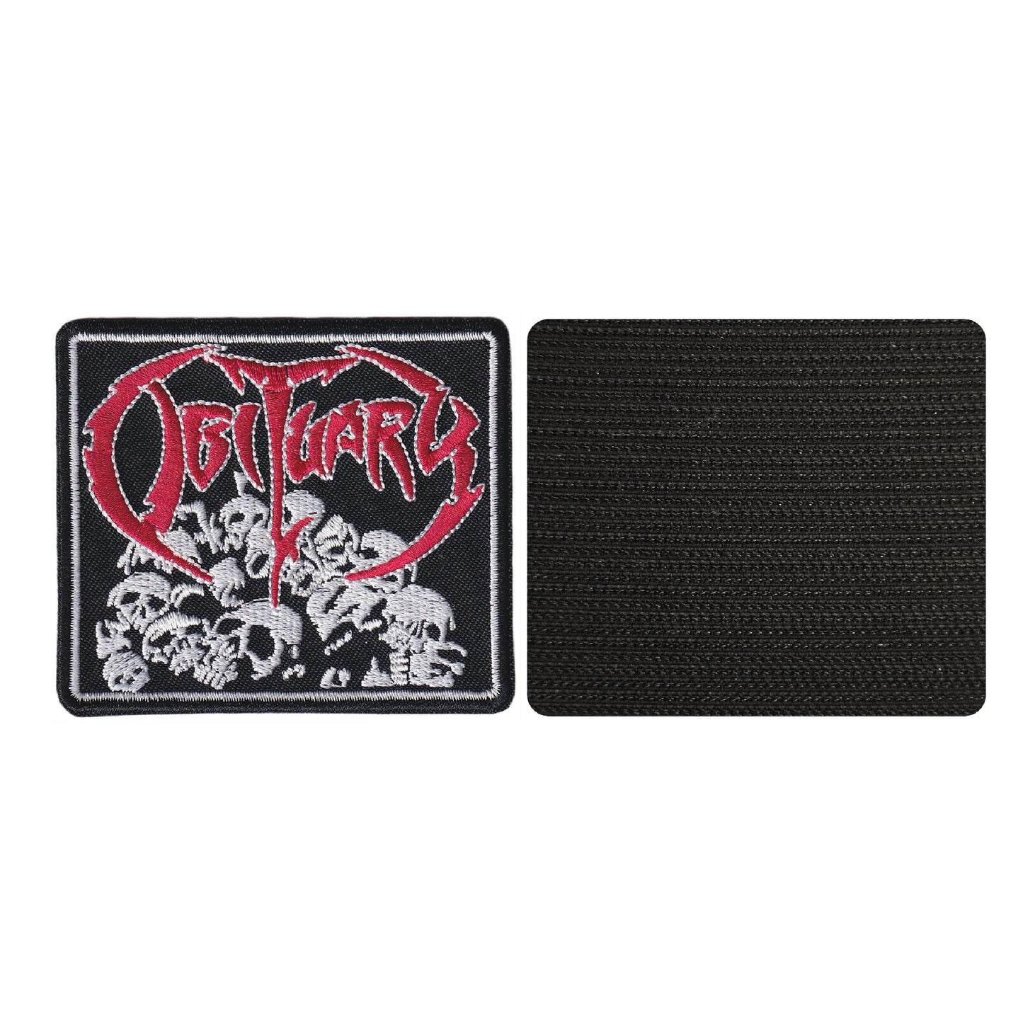 MAXIMUMPATCHES - 8 cm x 7 cm - Ecusson Patch Brodé Avec Scratch Cousu Au Dos + Carré Scratch A Coudre, Face Opposé 10 cm x 10 cm/Groupe Musique Métal Rock Punk Heavy Trash Blues Obituary