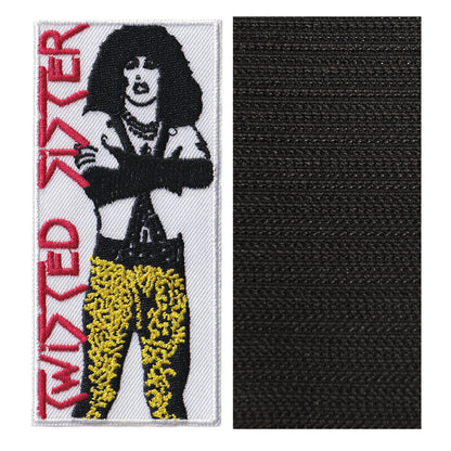 MAXIMUMPATCHES - 4,6 cm x 10 cm - Ecusson Patch Brodé Avec Scratch Cousu Au Dos + Carré Scratch A Coudre, Face Opposé 10 cm x 10 cm/Groupe Musique Métal Rock Punk Heavy Trash Blues Twisted Sister