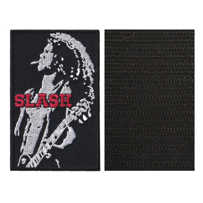 MAXIMUMPATCHES - 5,6 cm x 9 cm - Ecusson Patch Brodé Avec Scratch Cousu Au Dos + Carré Scratch A Coudre, Face Opposé 10 cm x 10 cm/Groupe Musique Métal Rock Punk Heavy Trash Blues Slash