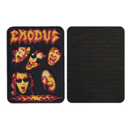 MAXIMUMPATCHES - 6,8 cm x 9 cm - Ecusson Patch Brodé Avec Scratch Cousu Au Dos + Carré Scratch A Coudre, Face Opposé 10 cm x 10 cm/Groupe Musique Métal Rock Punk Heavy Trash Blues Exodus