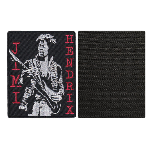 MAXIMUMPATCHES - 9 cm x 7,4 cm - Ecusson Patch Brodé Avec Scratch Cousu Au Dos + Carré Scratch A Coudre, Face Opposé 10 cm x 10 cm/Groupe Musique Métal Rock Punk Heavy Trash Blues Jimi Hendrix