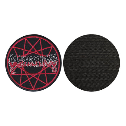 MAXIMUMPATCHES - Diamètre 8 cm - Ecusson Patch Brodé Avec Scratch Cousu Au Dos + Carré Scratch A Coudre, Face Opposé 10 cm x 10 cm/Groupe Musique Métal Rock Punk Heavy Trash Blues Dissection