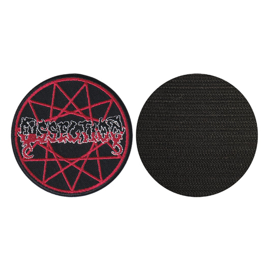 MAXIMUMPATCHES - Diamètre 8 cm - Ecusson Patch Brodé Avec Scratch Cousu Au Dos + Carré Scratch A Coudre, Face Opposé 10 cm x 10 cm/Groupe Musique Métal Rock Punk Heavy Trash Blues Dissection