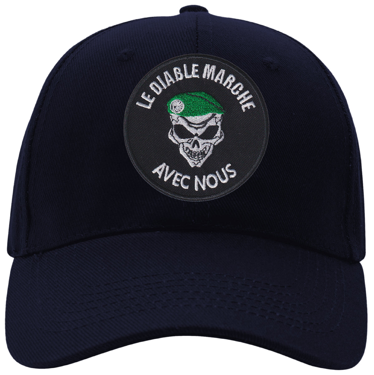 MAXIMUMPATCHES - Le Diable Marche Avec Nous - CASQUETTE coton, taille unique, réglable, personnalisée avec écusson brodé thermocollé sur le fronton