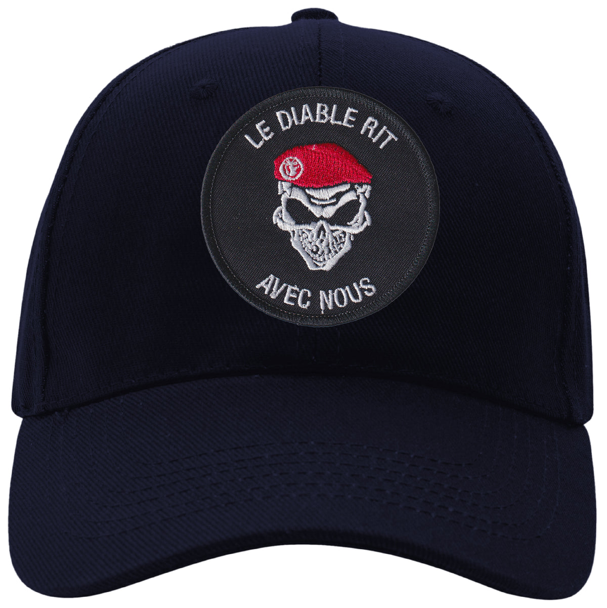 MAXIMUMPATCHES - Parachutiste Le Diable Rit Avec Nous - CASQUETTE coton, taille unique, réglable, personnalisée avec écusson brodé thermocollé sur le fronton