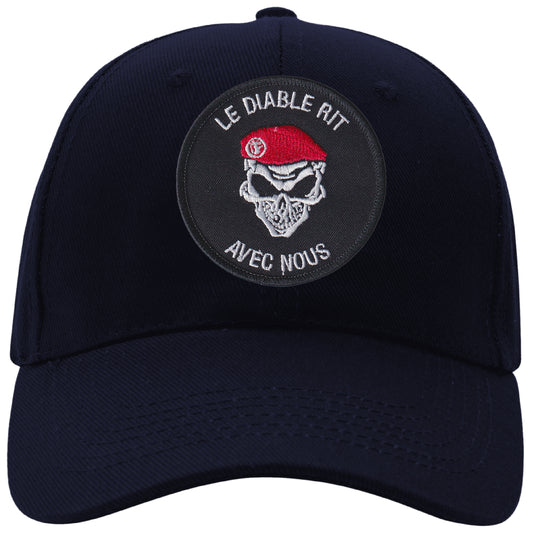 MAXIMUMPATCHES - Parachutiste Le Diable Rit Avec Nous - CASQUETTE coton, taille unique, réglable, personnalisée avec écusson brodé thermocollé sur le fronton