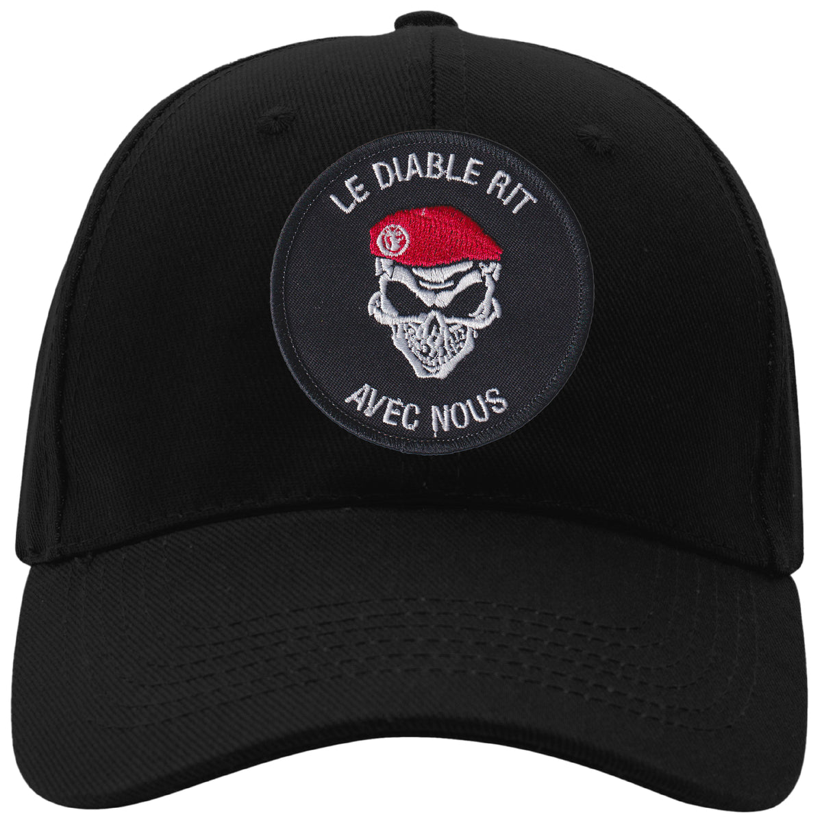 MAXIMUMPATCHES - Parachutiste Le Diable Rit Avec Nous - CASQUETTE coton, taille unique, réglable, personnalisée avec écusson brodé thermocollé sur le fronton