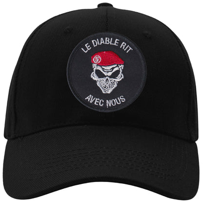 MAXIMUMPATCHES - Parachutiste Le Diable Rit Avec Nous - CASQUETTE coton, taille unique, réglable, personnalisée avec écusson brodé thermocollé sur le fronton